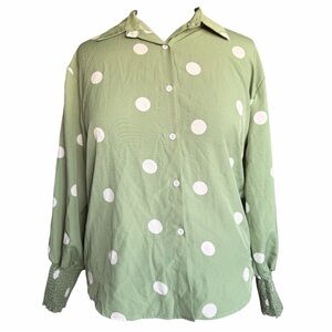 Heart & Soul Polka Dot Button Down Blouse – Sage Green & Ivory - NWOT – Size L